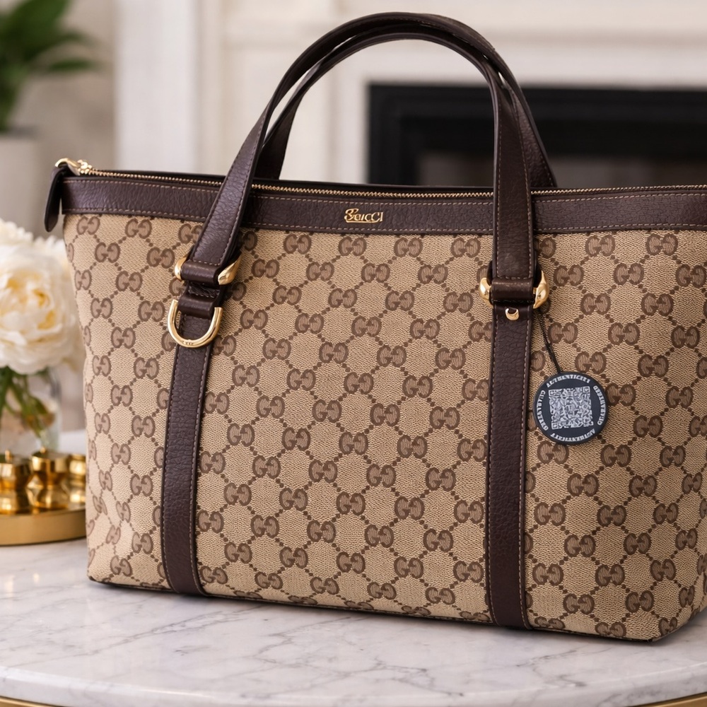 Gucci Tan and Brown GG Canvas Tote
